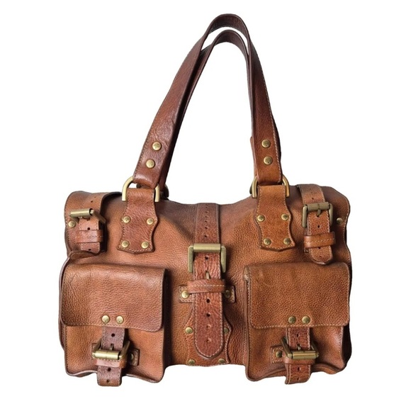 Mulberry Roxanne Leather Stud Embellished Handle Brown Handbag Satchel Purse - Picture 1 of 10